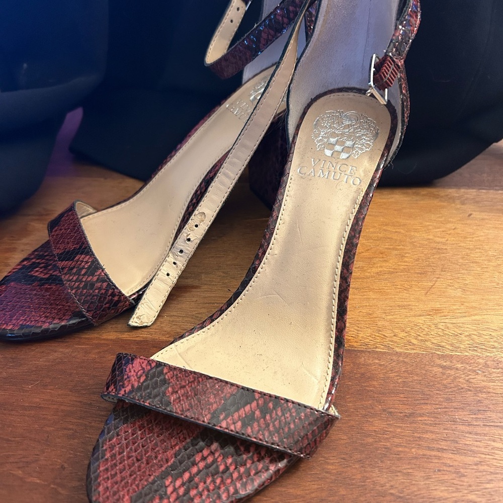 Red Snakeskin Heeled Sandals